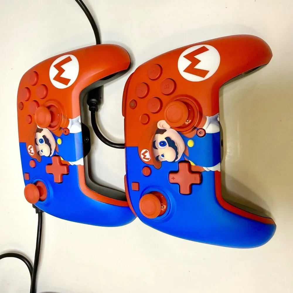 Lot of 2 PDP Gaming Faceoff Deluxe+ Wired Switch Pro Controller - Red/Blue Mario